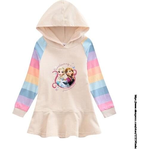Disney Cartoon Frozen Elsa Print Hoodie Dress for Kids Girls Cotton Sweatshirt Baby Childrens Autumn Fashion Clothes Wear