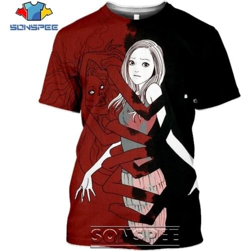 SONSPEE Junji Ito T-shirts 3D Print Men Women Casual Japanese Streetwear Harajuku Hip Hop Horror Aesthetic Anime Tees Tops Shirt