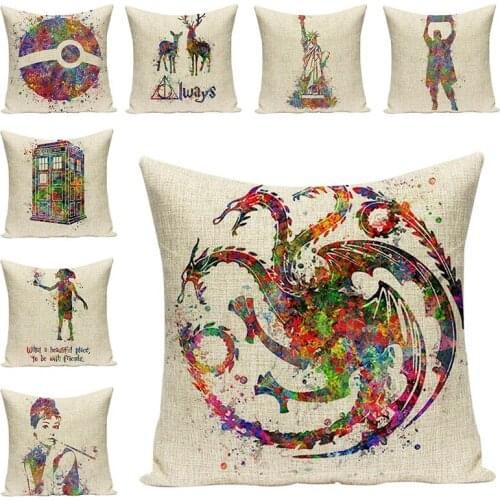 Customized Lovely Totoro Cotton Linen Cushion Covers Colored Pattern Pillow Cover Car Sofa Chair Pillowcases Home Decoration