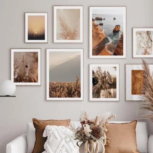 Canvas Painting Autumn Landscape Sunset Reed Seascape Poster Abstract Marble Pattern Living Room Home Cuadros Decoration Picture