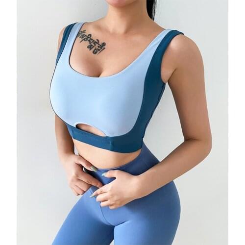 Contrast Color Shockproof Running Bra Women Fitness Workout Sleeveless Vest Breathable Yoga Crop Top For Gym Training Brassiere