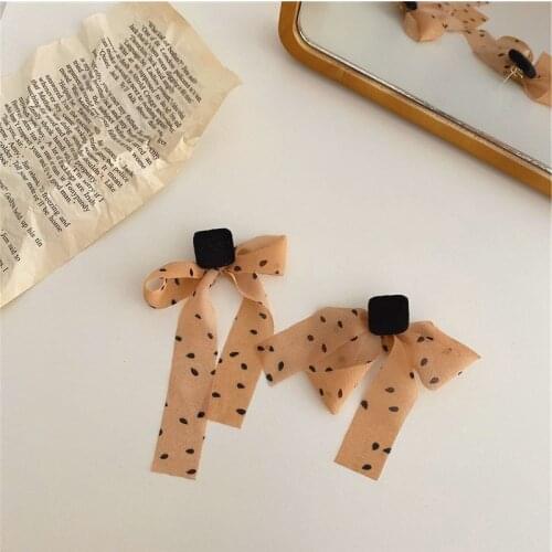Korean Retro Polka Dot Mesh Bowknot Earrings for Women Girl Black Crystal Big Cross Knot Drop Earrings Exaggerated Jewelry Gift