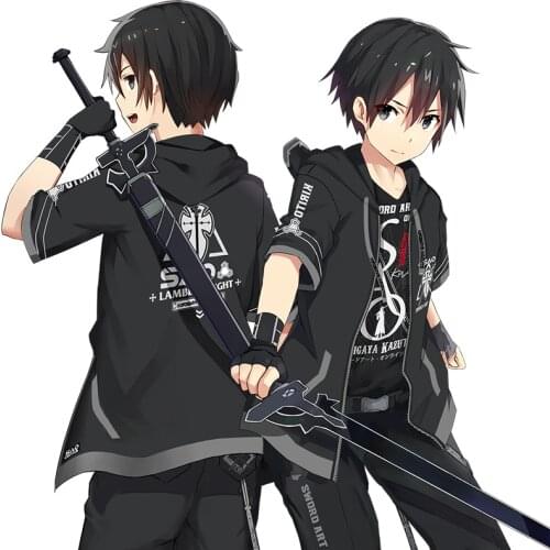 Anime Sword Art Online Kirito Cosplay Costumes Kirigaya Kazuto T-shirt Cotton Tee Top Short Sleeve Zipper Hooded Coat Pants