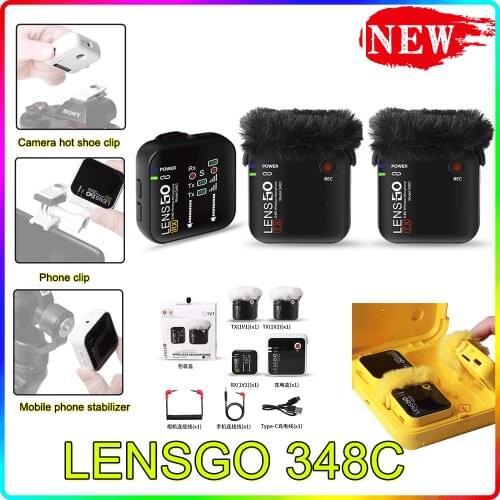 LENSGO 348C Mini Lavalier Microphone Wirelessmic 2.4g Mic Interview For Camera Dslr Smartphone Recording With Charging Case
