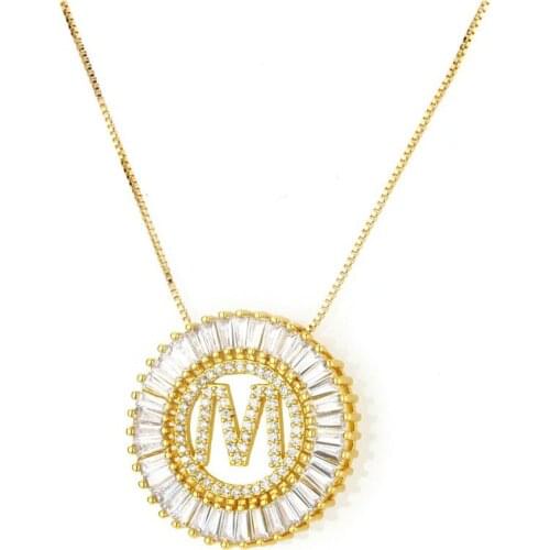 Trendy 26 letters necklace for women,Round initial pendant,colorful zircon rainbow jewelry party wedding engagement Accessories