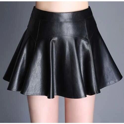 Outdoor Sex Women A-line Mini Pleated Skirts With Hidden Double Zippers Safety Shorts Pants Open Crotch PU Leather Sexual Skirt