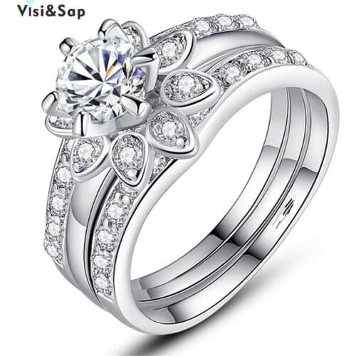 Eleple Flowers Wedding ring Sets Euramerica Anniversary Rings For women fashion Jewelry White Gold color Best Lover Gift VSR231
