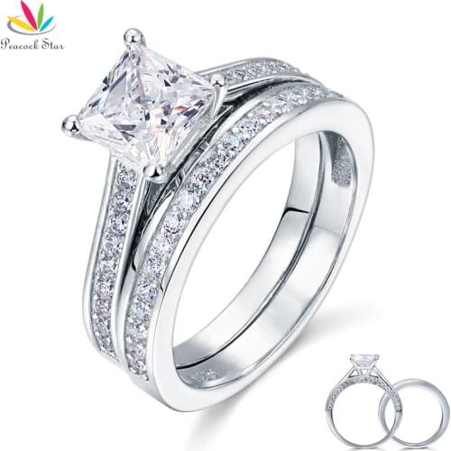 Peacock Star Wedding Engagement Bridal Ring Set 1.5 Ct Princess Cut Solid 925 Sterling Silver CFR8009S