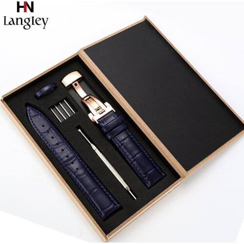 Genuine Leather Bamboo Watch Band Strap Stainless Steel Butterfly Clasp 12mm 13mm 14mm 15mm 16mm 17mm 18mm Wristband With box #c