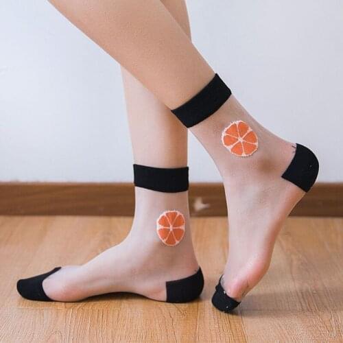 Transparent Socks Womens Summer Mesh Sock Harajuku Cute Thin Sheer Socks For Women Flower Strawberry Avocado Fruit Silk Sokken