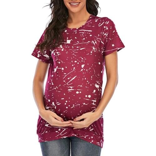 New Summer Tees Women T-shirts Slim Maternity Funny Letter Tops O-Neck Pregnancy Tie Dye T Shirts for Pregnant Woman Tee