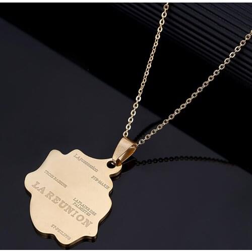 Stainless Steel Gold Color Map Of LA REUNION Pendant Necklaces Women French Reunion Island Map Chain Jewelry