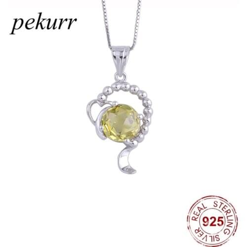 Pekurr 925 Sterling Silver Yellow Gems Beads Round Necklaces For Women Zircon Hoop Topaz Pendants Wedding Fashion Jewelry Gift