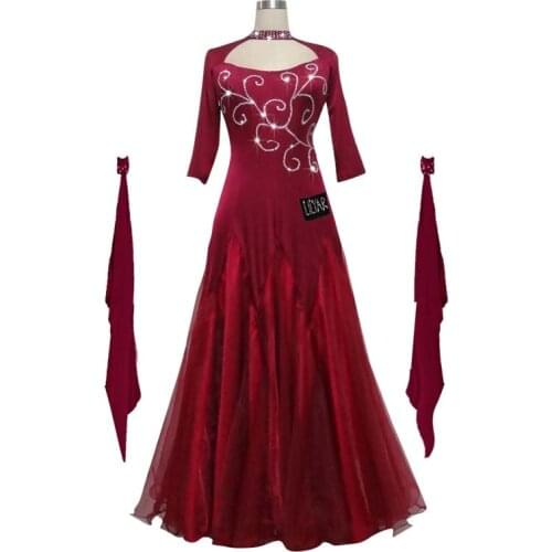 Ballroom Dance Dress Standard Skirt Competition Dress Costumes Performing Dress Customize New Arrival Adult Kids Wine Red slim