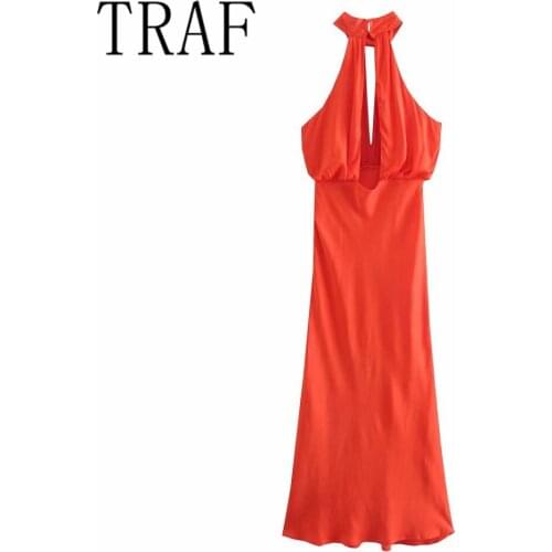 TRAF womens fashion 2021 summer new sexy backless neck sleeveless dress 9878158 9878 / 158