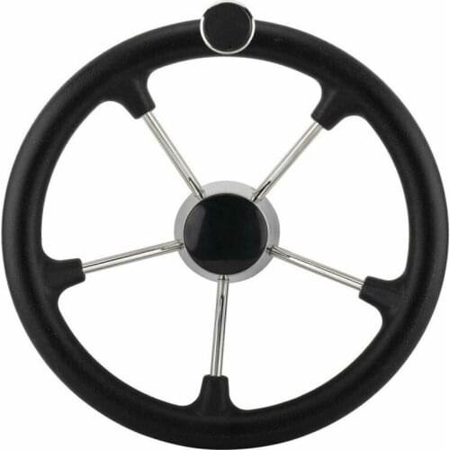 304 Stainless Steel 13.5'' Marine Black Foam Wheel with Knob 5 Spoke Steering