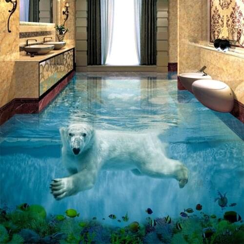 PVC Self-Adhesive Floor Wallpaper 3D Polar Bear Underwater World Wallpaper 3D Bathroom Floor Mural Childrens Room Floor Sticker