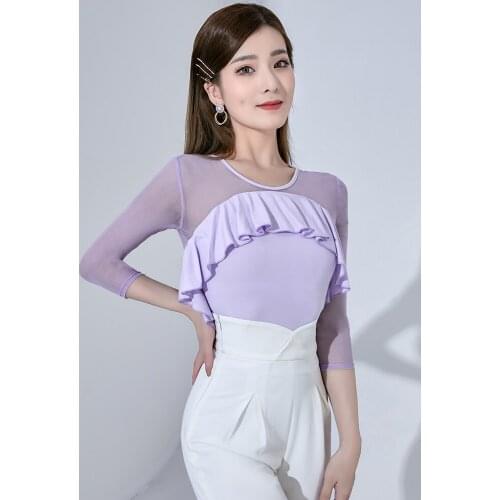 Sexy Mesh Stitching Latin Dance Leotard For Women Tango Performance Clothes Dancewear Standard Waltz Training Costume YS1711