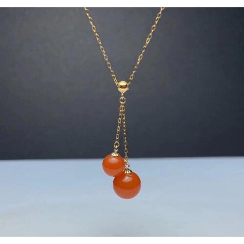 Shilovem 18K yellow Gold Natural south Red agate pendants no necklace fine Jewelry classic gift plant gift mymz08086.56.500nh