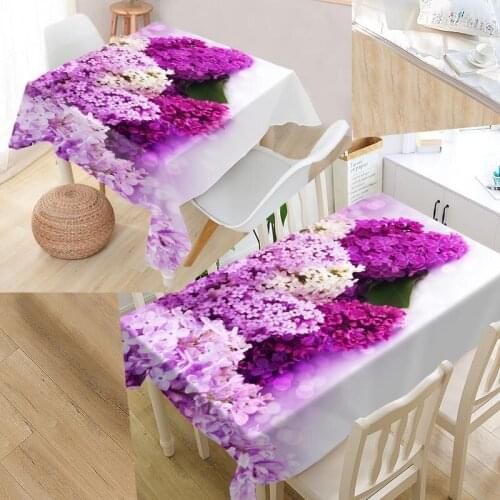 Best Custom Nature Flowers Lilac Table Cloth Rectangular Oxford Print Waterproof Oilproof Square Table Cover Party Tablecloth