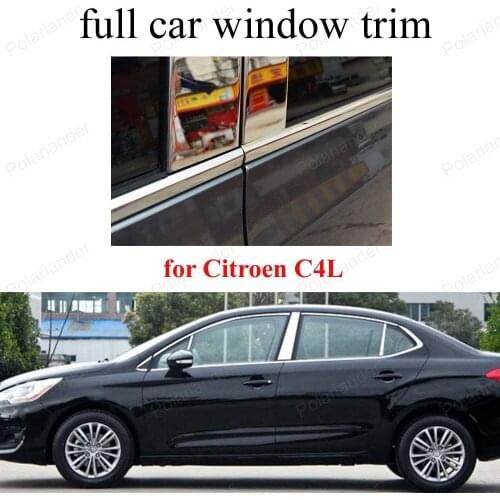 Car Styling with center pillar Full Window Trim Decoration Strip For C-itroen C4L Accessories Stainless Steel