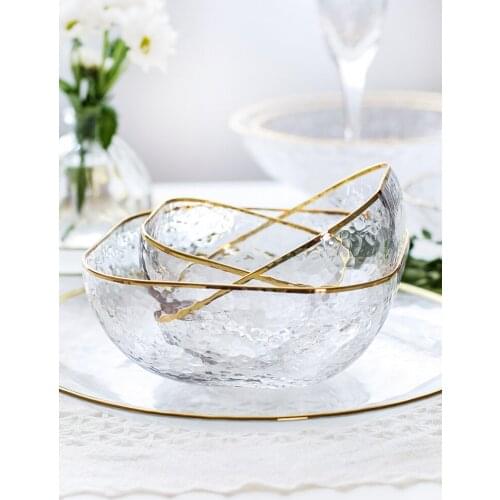 Glass Salad Bowl Household Large Transparent Creative Breakfast Tableware Dessert Fruit Plate