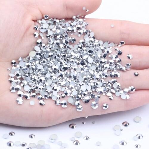 Resin Rhinestones Silver Coating 2-6mm Round Flatback Non Hot Fix Diamonds Appliques For Craft Fabric Wedding Dresses