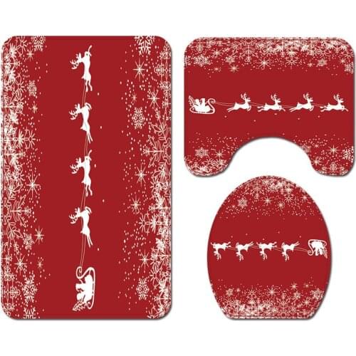 Marry Christmas cartoon Three-piece set 3D printed Bathroom Pedestal Rug Lid Toilet Cover Bath Mat Set drop shipping 08