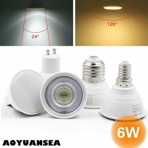 24°/120° Wide Beam LED Spot Light Bulbs 6W 220V E14 E27 GU10 MR16 Spotlights Lamps Bombilla for Home Bedroom Living Room Kitchen