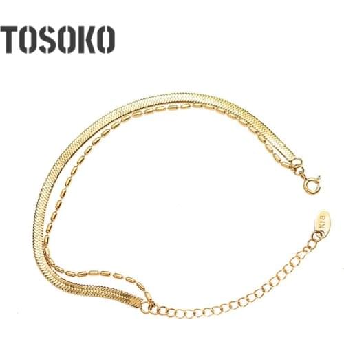 TOSOKO Beads Delicate Blade Chain Combination Double-Layer Bracelet Stainless Steel Bracelet For Women Anime BSE105