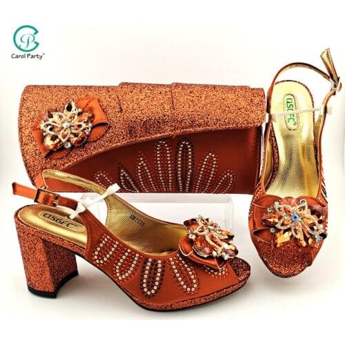 2020 Lastest Orange and Green Colorful Italian Design Shoes and Bags To Match Set Nigerian Women Wedding Shoes and Bags Sets