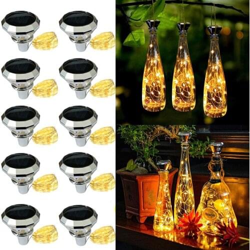 1Pcs 2M 20LEDs Solar String Lights Wine Bottle Stopper Copper Wire Fairy Lamps Home Wedding Party Xmas Holiday Decoration Light