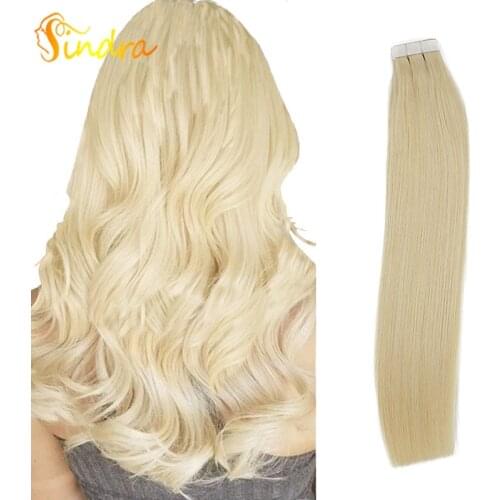 Sindra Tape in Real Human Hair Extensions Straight Remy Hair Seamless Skin Weft Adhesive European Hair Extension