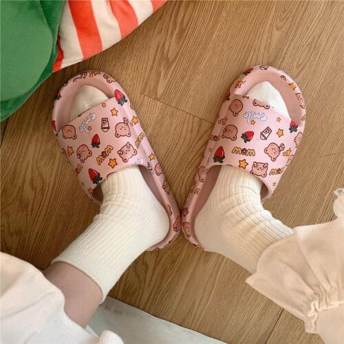 Women Pink Lolita Platform Bear Flip Flops Soft Bathroom Non Slip Kawaii Cartoon Slippers For Home Casual Beach Shoes Sandals