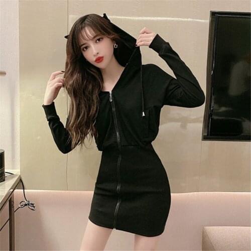 Women Zipper Hoodies For Teen Girls Gothic Cat Ear Long Zip Up Black Hoodie Sweatshirt Anime Hoody Summer Hooded Teenager Shirts