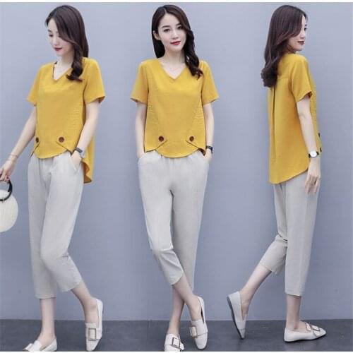 2 Two Piece Set Women Tracksuit Summer Plus Size Sportwear Elegant T Shirt Top + Pants Suits Office Outfits Matching Sets 2021