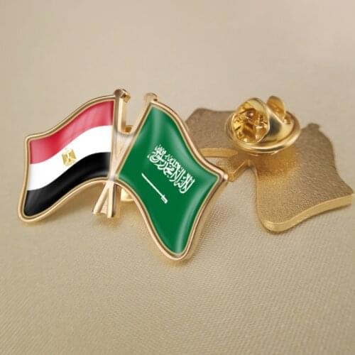 Egypt and Saudi Arabia Crossed Double Friendship Flags Lapel Pins Brooch Badges