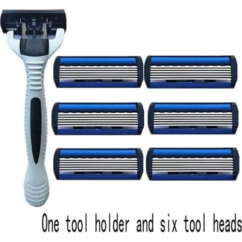 1 Knife Holder + 6 Cutter Head Steel 6-layer Mens Blade Razor Vintage Manual Razor W2U4