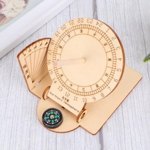1pc Equatorial Sundial Clock Wooden Scientific Model DIY Teaching Aid Educational Toys for Kids