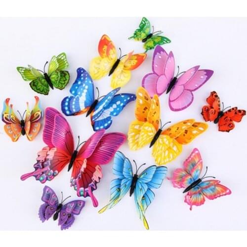 12Pcs /Lot Color 3D Butterfly Fridge Magnet Kitchen Bedroom Art Wall Stickers DIY Home Decoration Stickers On The Refrigerator