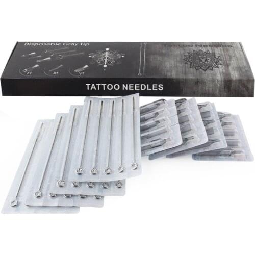 20Pcs Stainless Steel Tattoo Needles Set With 20Pcs Disposable Tattoo Tips Tubes Set Sterile Nozzle Semi-Permanent Gray