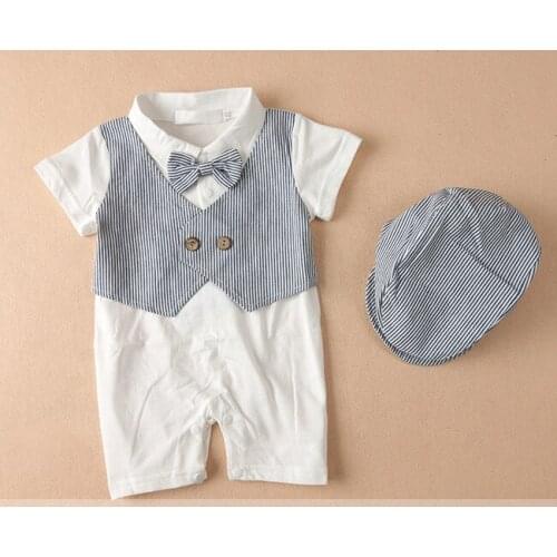 2020 Handsome Baby Boys Clothes Newborn Gentleman Rompers +Hats Birthday Costumes Baby Kids Infant Body Suit Jumpsuit Tuxedo A17