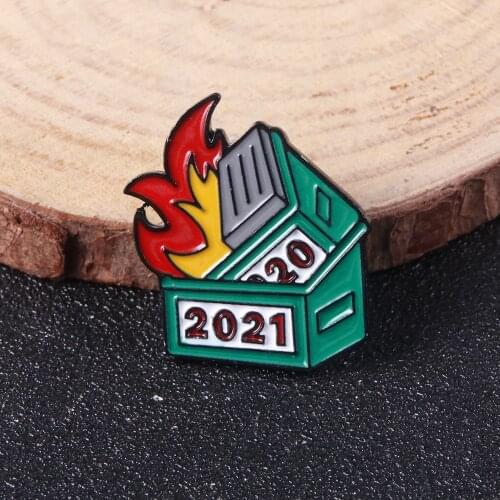 2021 Double Dumpster Fire Trash Can Pins Brooch Flame Pin Badge for Women Men Jewelry Accessories