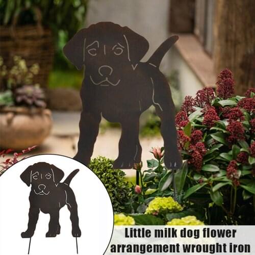 2d Dog Figure Ground Insert Decor For Outdoor Hollow Lifelike Animal Metal Statue Peg For Garden Manor 30*47cm B1