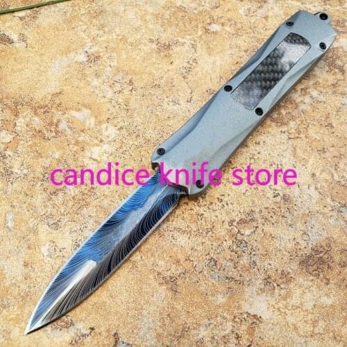 3300 Grey Black handle Pocket Knife Bule Feather 440 Blade Dual Action Fixed Blade Knifes Tactical Fishing EDC Survival Tool