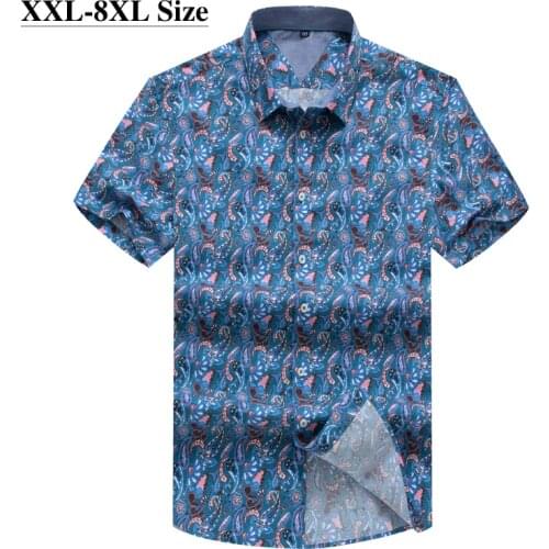 8XL 7XL 6XL Plus Size Mens Shirts Summer New Cotton Short Sleeve Loose Casual Hawaiian Beach Floral Shirt Brand Male Clothes