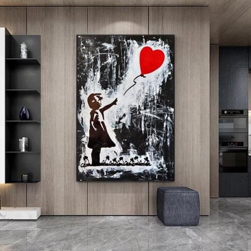 Abstract Banksy Canvas Painting Child And Heart Posters Prints Quadros Wall Art Picture Living Room Home Decor Cuadros