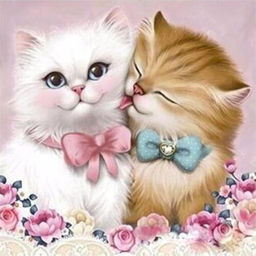 DIY Diamond Painting Diamond Couple Cat Embroidery Round Resin Diamond Cross Stitch Home Wall Decor 40X40cm