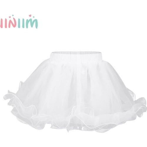White Kids Girls 3 Layers Organza ruffles Tutu Petticoat Underskirt Crinoline Slip for Flower Girls Wedding Formal Dress
