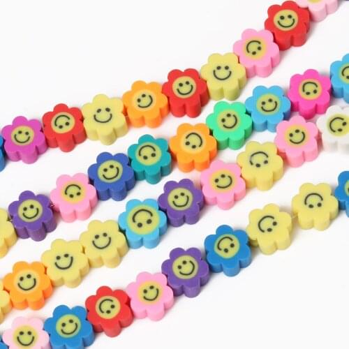100 50pcs Mixed Sun Flower Smiley Polymer Clay Bulk Spacer Beads For Jewelry Making DIY Women Girl Bracelet Necklace Accessorie